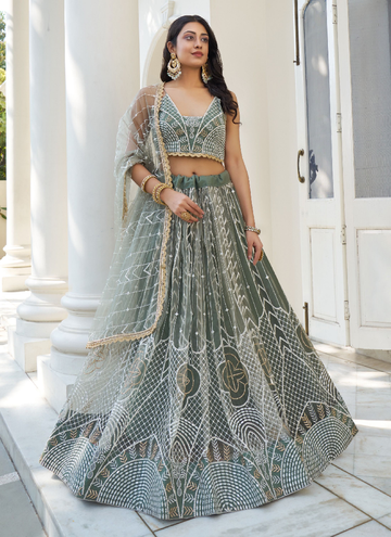 Mesmerizing Pastel green net Lehenga with embroidered blouse for all events.